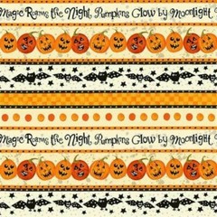 $8 Yard MIDNIGHT GLOW Pumpkin Cream Stripe Clothworks Quilt Fabric Halloween