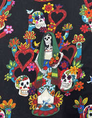 Alexander Henry Tree of Life Day of the Dead Black Cotton Fabric BTY #68