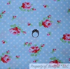 BonEful Fabric FQ Cotton Quilt Pink White Rose*bud Flower Polka Dot Lace Antique