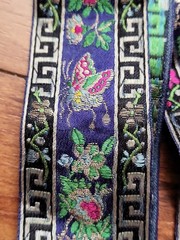 Vtg Silk Chinese brocade and jacquard ribbons Trims. Flower and Butterfly
