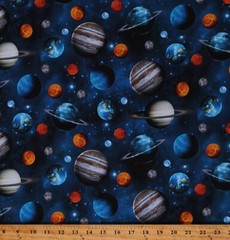 Cotton Tossed Planets Outer Space Solar System Fabric Print by the Yard D769.63