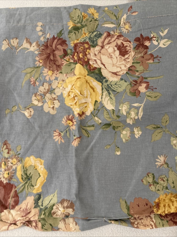 VTG Ralph Lauren Fabric Remnant Sewn On 20″x60″ Blue Floral 1990s Flannel Roses