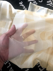 4+ Yd 58X145″ Vtg Butter Yellow Plaid SHEER Voile Chiffon FABRIC Craft Curtain