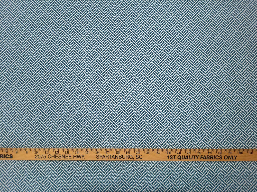 Covington LAT GEO PEACOCK Teal Blue Trellis Weave Designer Drapery Uph Fabric