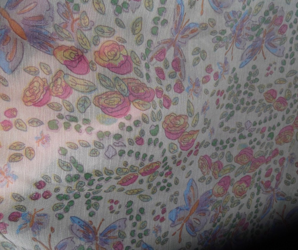 BUTTERFLY FLORAL CHIFFON FABRIC REMNANT, 120cm x 1.66m , SHEER FABRIC, AUSTRALIA