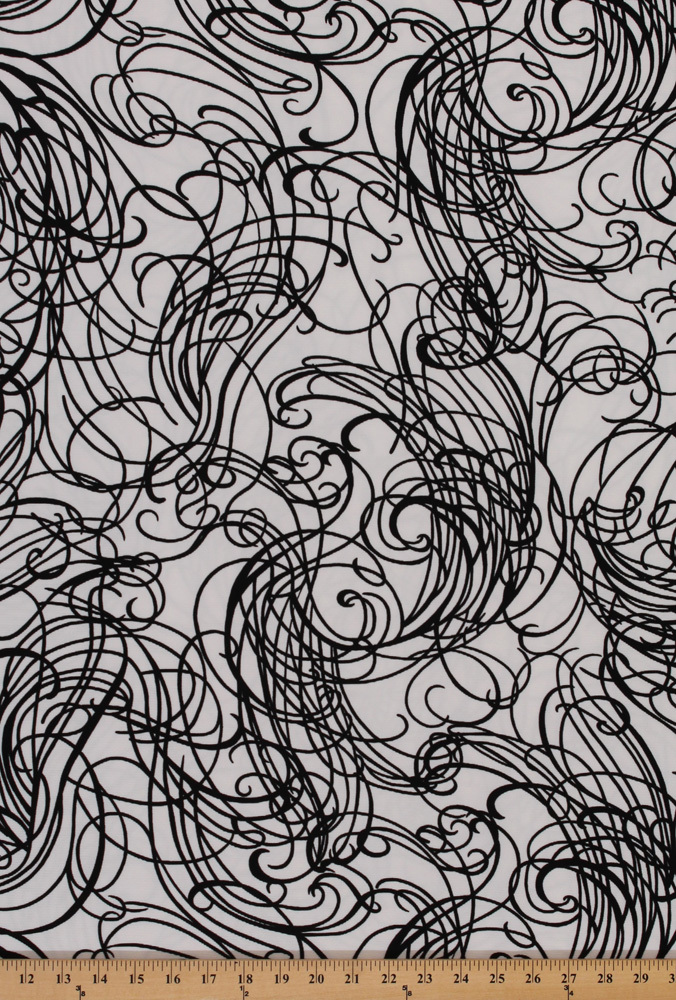 Ottoman Knit White Black Abstract Swirls Stretch Poly/Spandex Fabric BTY D349.05