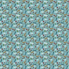 Henry Glass Hat On A Cat Fish & Bone Lt Blue Cotton Fabric By The Yard