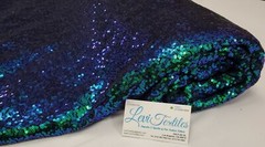 Iridescent Green Blue Peacock Glitz Sequin Fabric / 3mm Sequin on Poly Mesh BTY