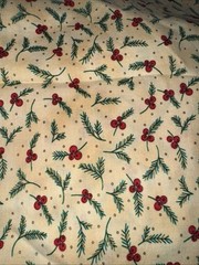 Red Berries Green Pine-Needles on Marbled-Tan Cotton/SSI/ Kari Pearson 1.5 Yds