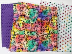 Lot Of 3 Quilt Fabric 3.5 Yards Tie Dye Cats Rainbow Paw Prints Polka Dots