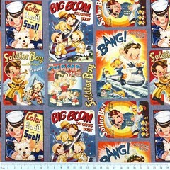 Vintage Retro Style Sailor Boy Cartoon Nursery Sewing Cotton Quilting Fabric