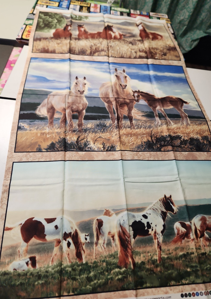 23×44 Panel KIT Quilt Wall Hanging Pillow Mustang horse Meadows 100 % cotton