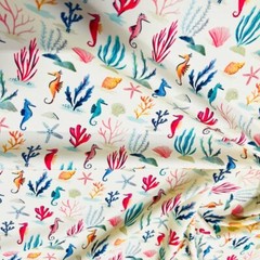 Printed Colored Corals with Fish Stretch Fabric 60″wide Swimsuit Spandex By Yard