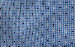 Vintage Flocked Fabric Blue and White Checked Flocked Daisies Hearts 6.28 Yards