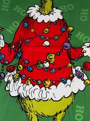 RK Grinch Merry Christmas Tree with lights 100% cotton fabric panel approx 24×44