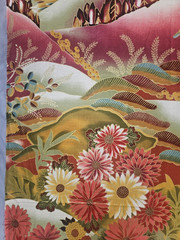 Vintage 9.5 yards cotton fabric floral red & teal with gold metallic by Kesslers