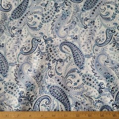 Blue & Gray Paisley Floral on White Japanese Cotton Lawn