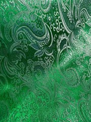 Emerald Green & Silver Paisley – Faux Silk Brocade Jacquard Fabric
