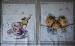 36″ x 44″ 1 yd panel P & B Textiles Flowers and Feathers Water color like Birds