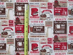 RETRO COFFEE CUPS STORE PATCH DINER DRINKS COFFEE CUP BAR COTTON FABRIC FQ