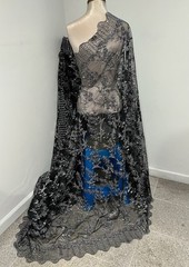 Silver Black Sequins embroidery Lace Fabric 50” Width Sold By The Yard