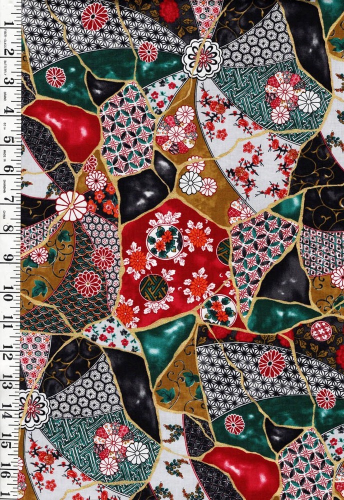 Japanese – Senyo Cloisonne Floral Collage – SK-8600-1B-Green – By the Half Yard