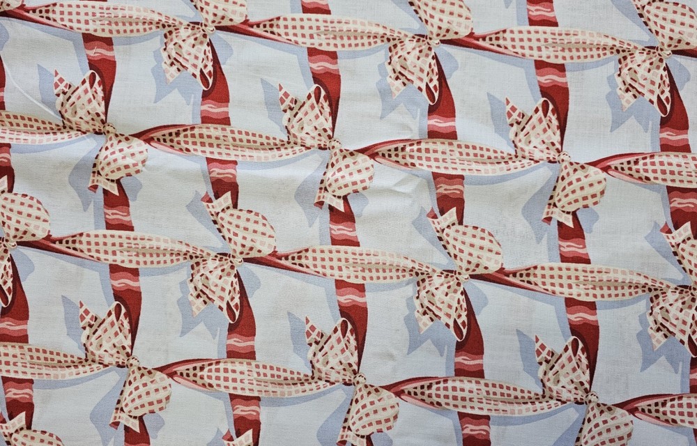 4.25 Yards – Berries & Bows – Pink & Red Gingham Bows on Lt. Blue – Cotton