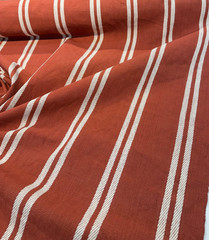 Laura & Kiran Grain Sack Rust Red Ivory Stripe Cotton Fabric By The Yard