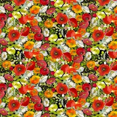 Poppy Dreams Digital Poppy Trellis Y3990-3 Black fabric BTHY Sue Zipkin
