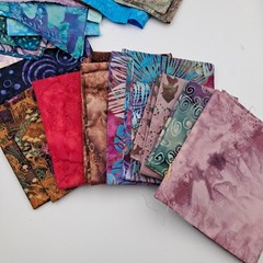 1 lb 6 oz Quilt Cotton Sewing Fabric Blue Purple Pink Batik Remnants FQ ~1.3 Yd