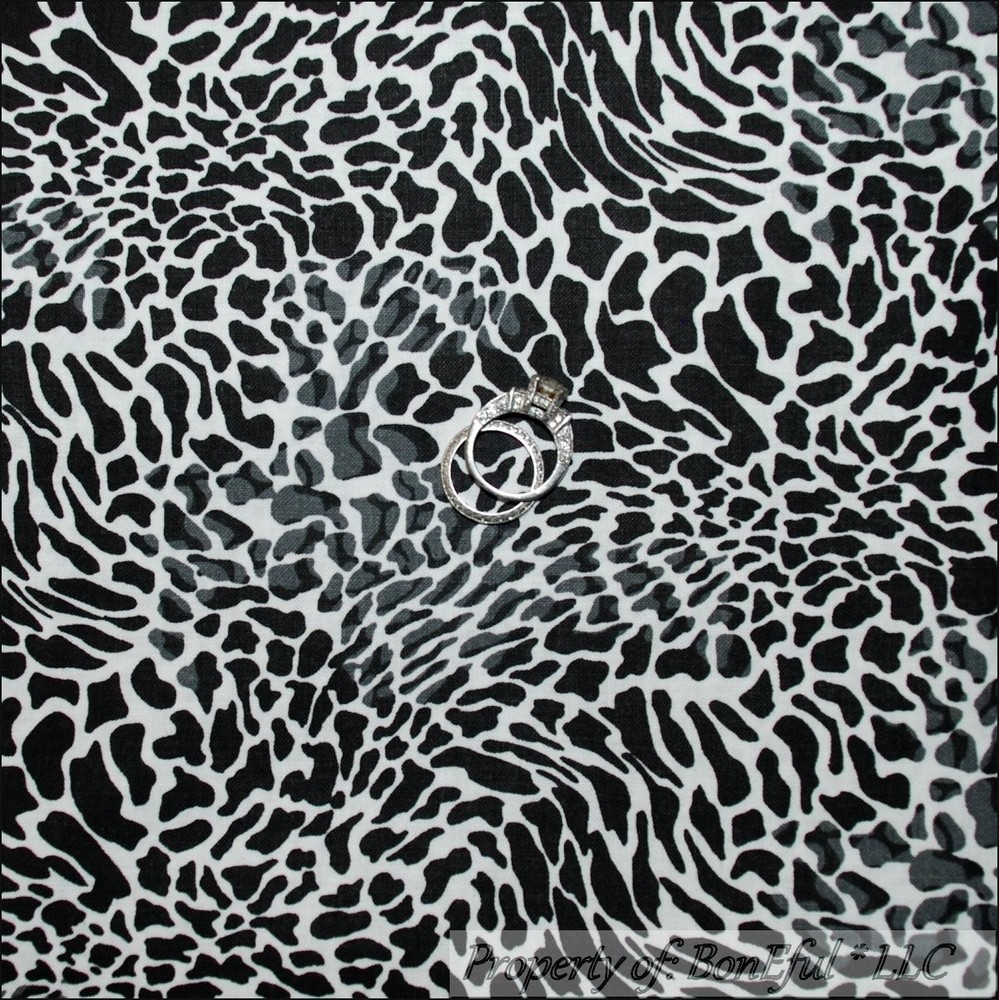 BonEful Fabric Cotton Quilt African White Black Gray Leopard Cheetah Skin SCRAP