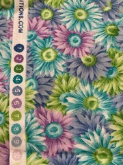 Fresh Green Periwinkle Mauve Daisies Allover Print Cotton Fabric Traditions 14″