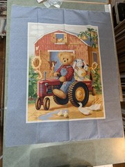 Daisy Kingdom Blue Jean Teddy on Tractor Barnyard Wall Hanging Crib Quilt Panel