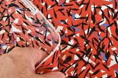 By 1/2 Yd, Vintage, Black Blue White Abstract on Red Cotton, Kona/McDowell,P6172