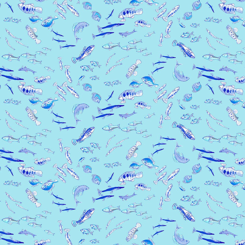 Sandy Toes – Fish Aqua by Anita Jeram for Clothworks – Sold by the 1/2 yard