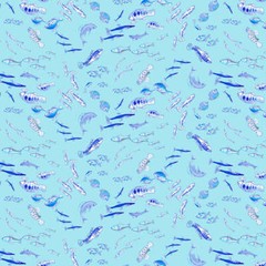 Sandy Toes – Fish Aqua by Anita Jeram for Clothworks – Sold by the 1/2 yard