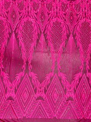 Francesca HOT PINK Vines and Diamonds Pattern Sequins on Mesh Lace Fabric by th