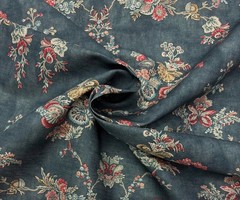 BALLARD DESIGNS QUINTON NAVY BLUE FLORAL MULTIUSE LINEN FABRIC 1.8 YARDS 54″W