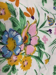 Vtg Waverly Decor Floral Fabric White Background with Flowers Sun Country
