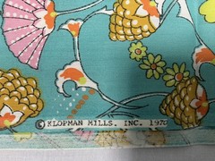 1970 Aqua Polyester Pinecone Fabric Orange Green Groovy Fan Shell 57” x 45”