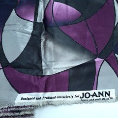 Vintage JOANN Silk Fabric 1.83 Yards 60″W Purple Grey Black Geometric Abstract