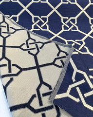 Bridle Navy Blue Geometric Jacquard Upholstery Regal Fabric By The Yard