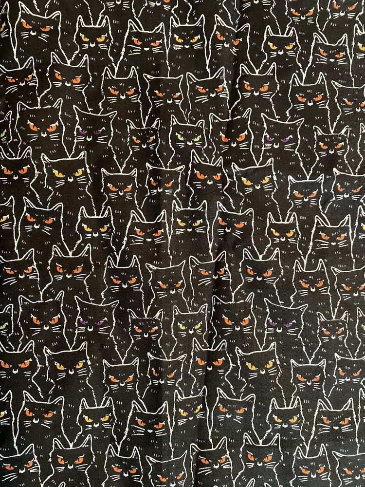 JoAnn Fabric 100% Cotton Fabric Halloween Glow Cats Fabric BTY