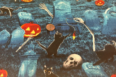 Halloween* Black Cats*Skeletal*Tombstones* Blank Quilting *100% Cotton*8″ x 21″
