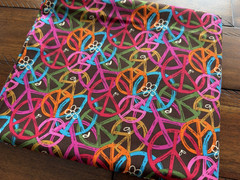 Groovy Peace Symbols Fabric; Brown with Orange, Pink, Green, Red, Yellow. BTHY