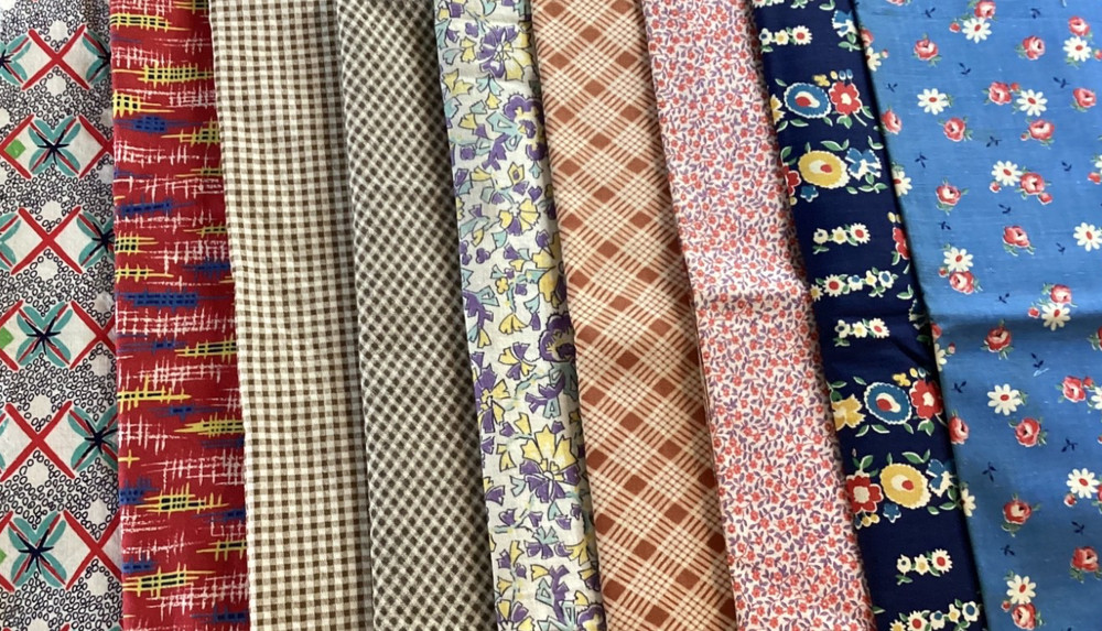 Feedsack Cotton Quilt Scraps Large Pieces Lot Of 9 Patterns One Pound Vintage
