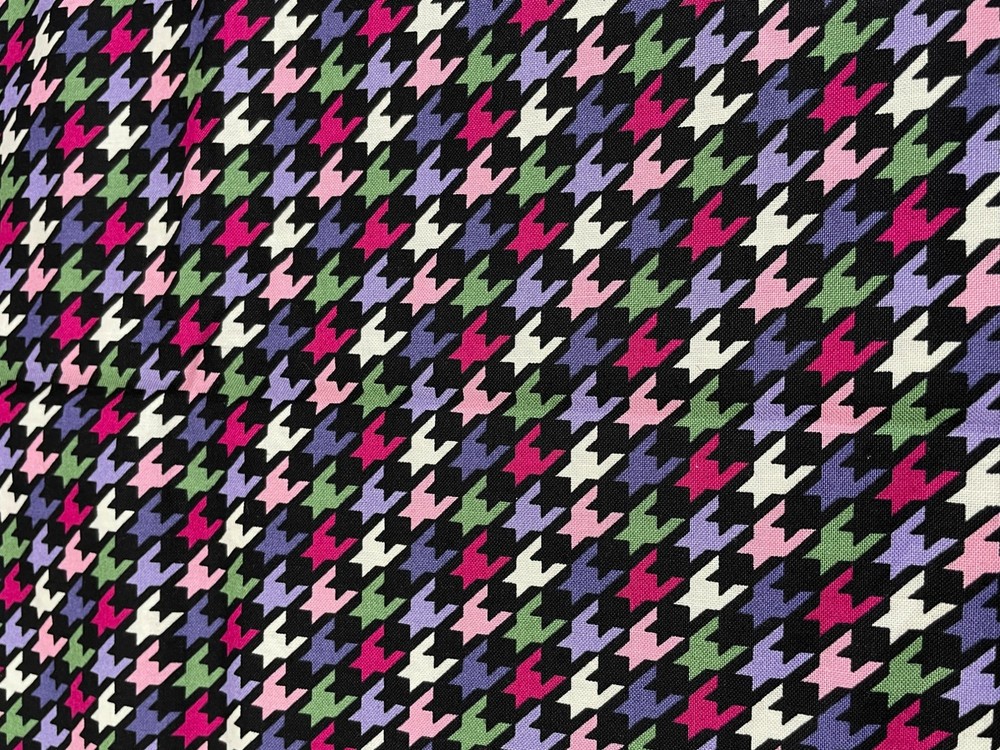 David Textiles Fabric Geometric Black Pink Purple Green Remnant 60″ x 40″ Sewing