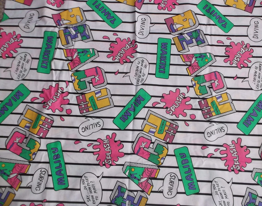 BEACH TRAVEL THEMED fabric 44 x 72 inches neon bright abstract