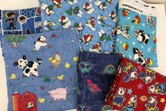 Vintage Fabric Lot Of 6 90’s Bugs Bunny Farm Cool Kid Bear Big Pieces Material