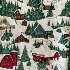 38” x 43” Fabric Winter Snow Farm Tree Scene #4701 Blank Textiles